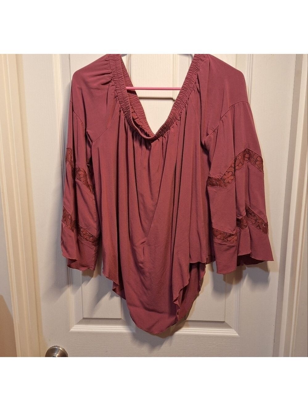 Xhilaration Dusty Rose Peasent  Blouse with Lace Details XL
